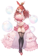 1girl, bubble background, full body, amber eyes, medium hair, curly hair, red ha s-76220751