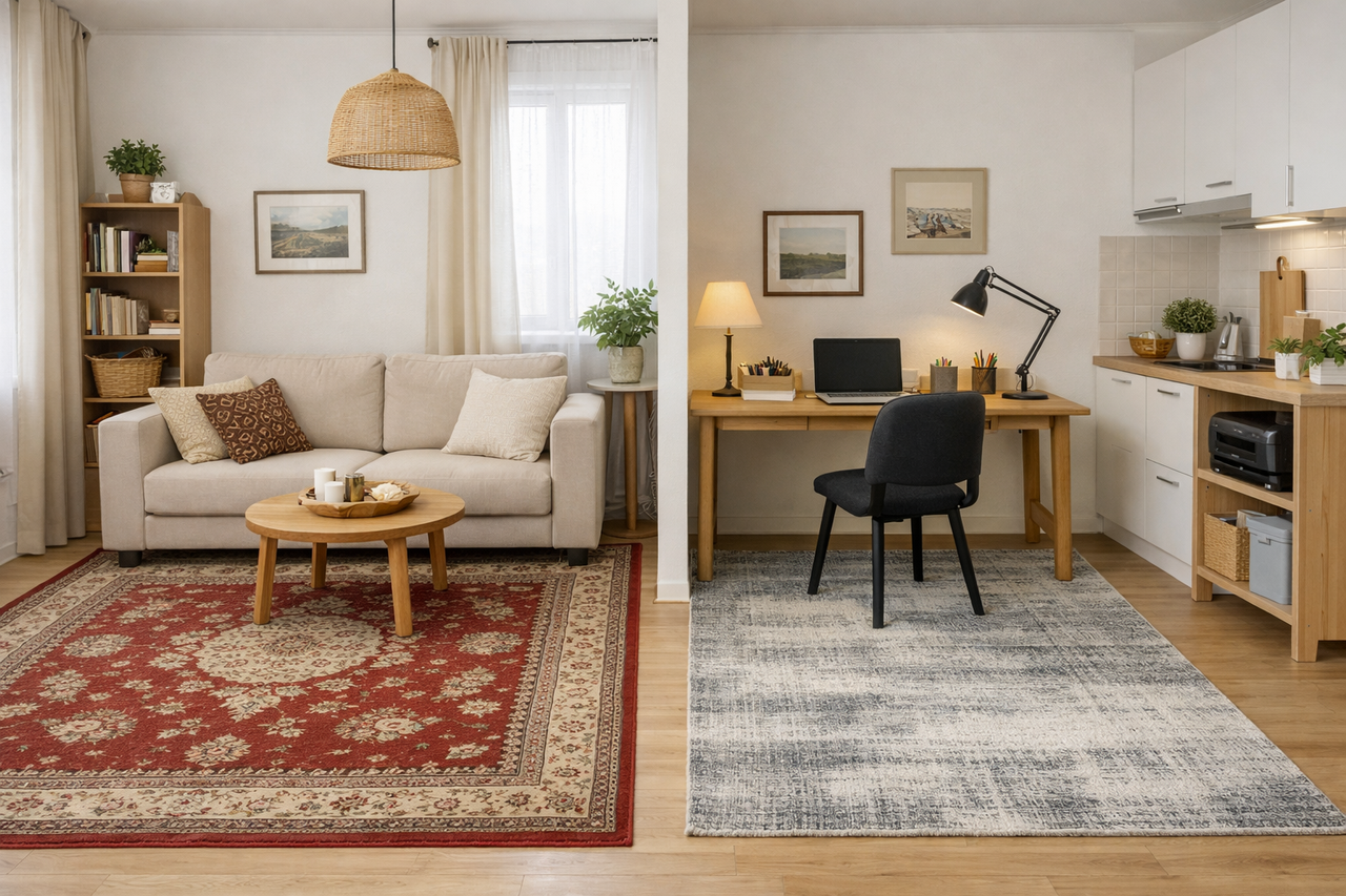 как зонировать пространство коврами