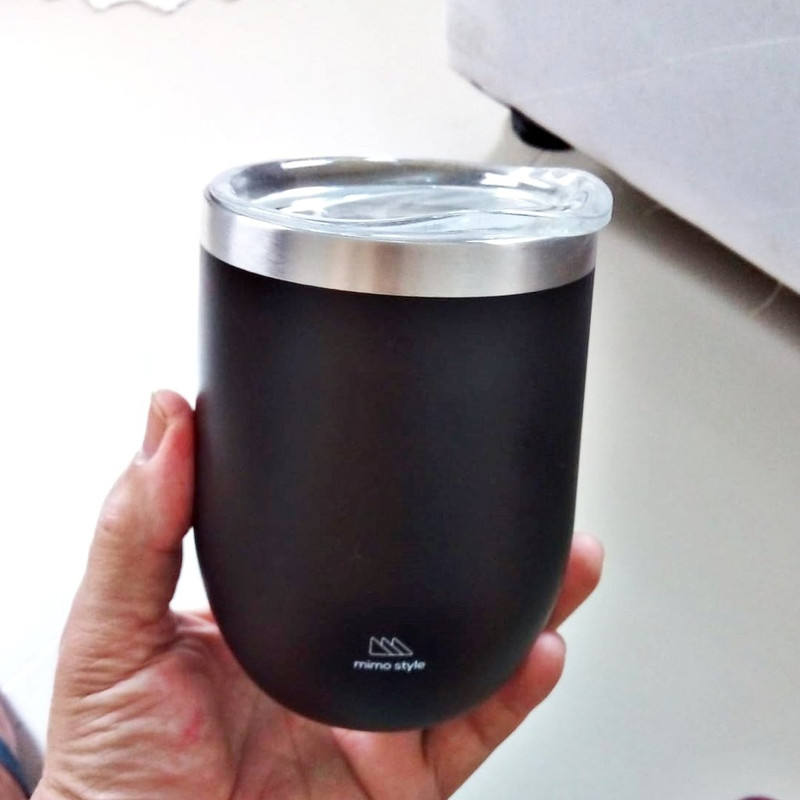 Mimo Style Copo Térmico de Aço Inoxidável Parede Dupla Preto 350ml Com Tampa de Polipropileno Livre de BPA