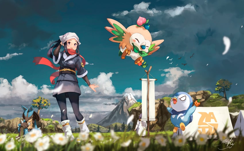 rowlet-piplup-akari-lucario-and-laventon
