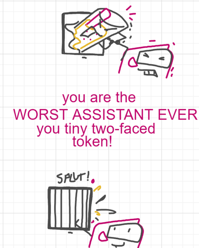 A panel from A Murder On The, episode six of the Board Boards object show by Furretwalk/WalkingFurret.