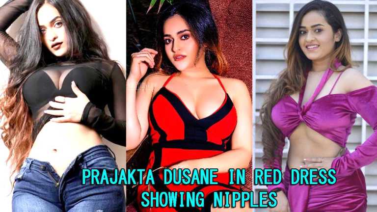 Prajakta Dusane 2022 in Red Dress Showing Nipples