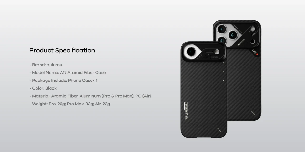 Husa pentru iPhone 17 Air Aulumu A17 din fibra de aramida, Ultra slim, compatibila MagSafe, Racire activa CoolHyper, Cadru camera din Aluminiu, Design rezistent la socuri, Disipare caldura, Protectie premium, Negru A17 AF 13 7883ee08 fd4a 43ff 9896 50644e3023bd