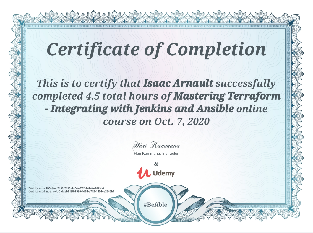 Udemy certificate