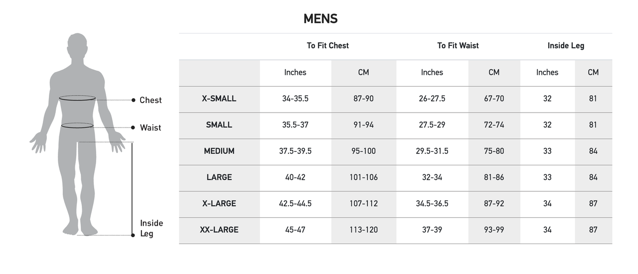 Madison Mens Size Chart