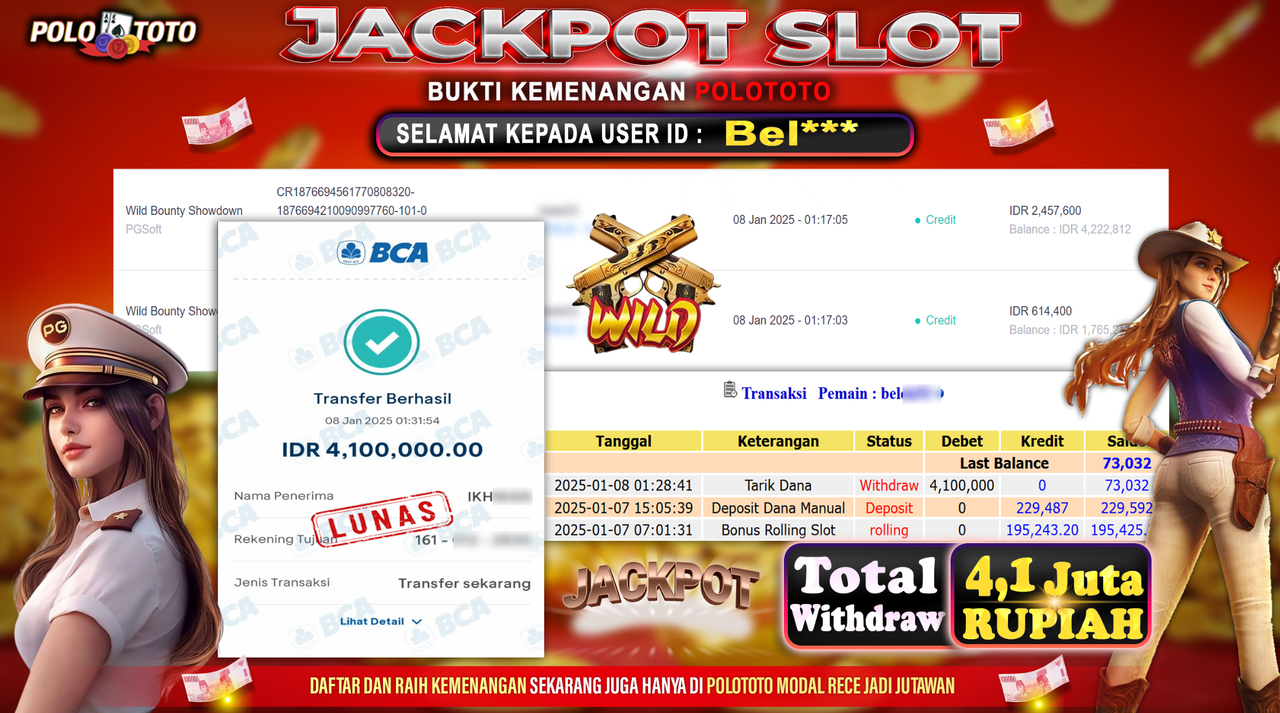 POLOTOTO JACKPOT SLOT WILD BOUNTY SHOWDOWN Rp.4,100.000,-