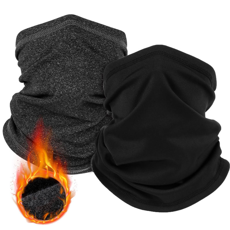 2-Pack Thermal Neck Gaiters – One in Heathered Charcoal Grey, One in Solid Black | Multi-Use Face & Head Cover for Cold-Weather Activities