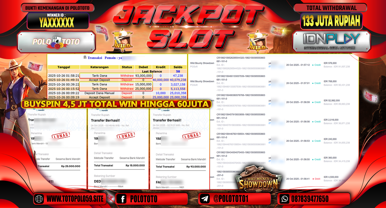 POLOTOTO JACKPOT SLOT WILD BOUNTHY SHOWDOWN Rp.133.000.000,- LUNAS