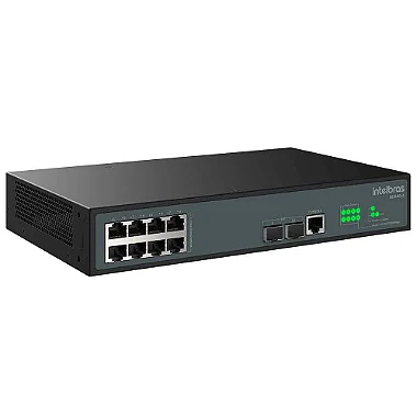 Detalhe do produto com foco nas portas SFP e na interface de gerenciamento.