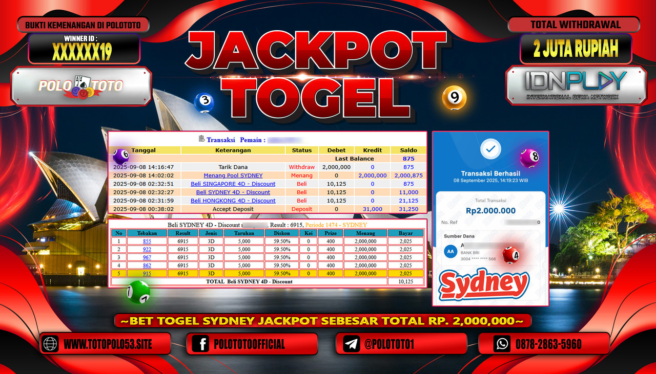 POLOTOTO JACKPOT TOGEL POOL SYDNEY Rp.2.000.000,- LUNAS