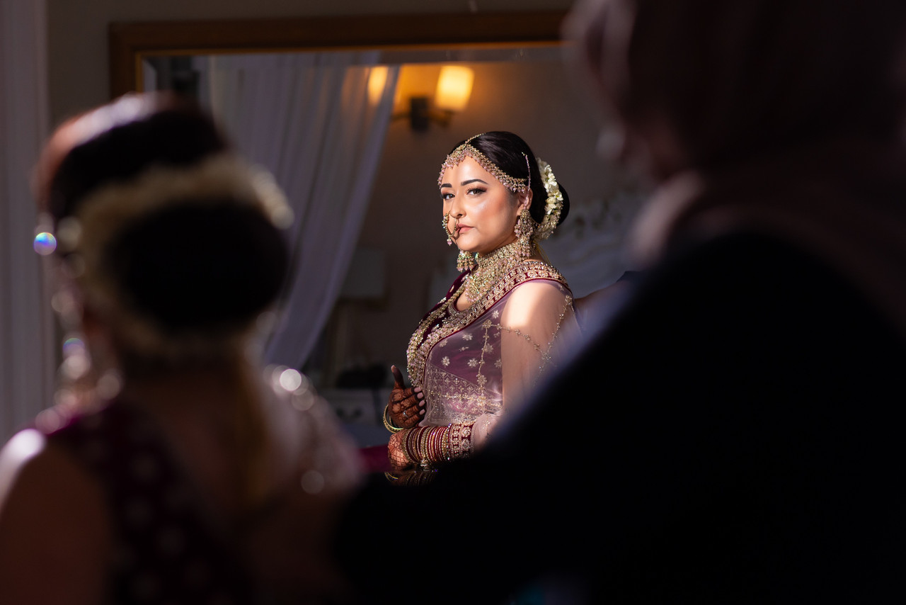 Bridal makeup application on wedding morning