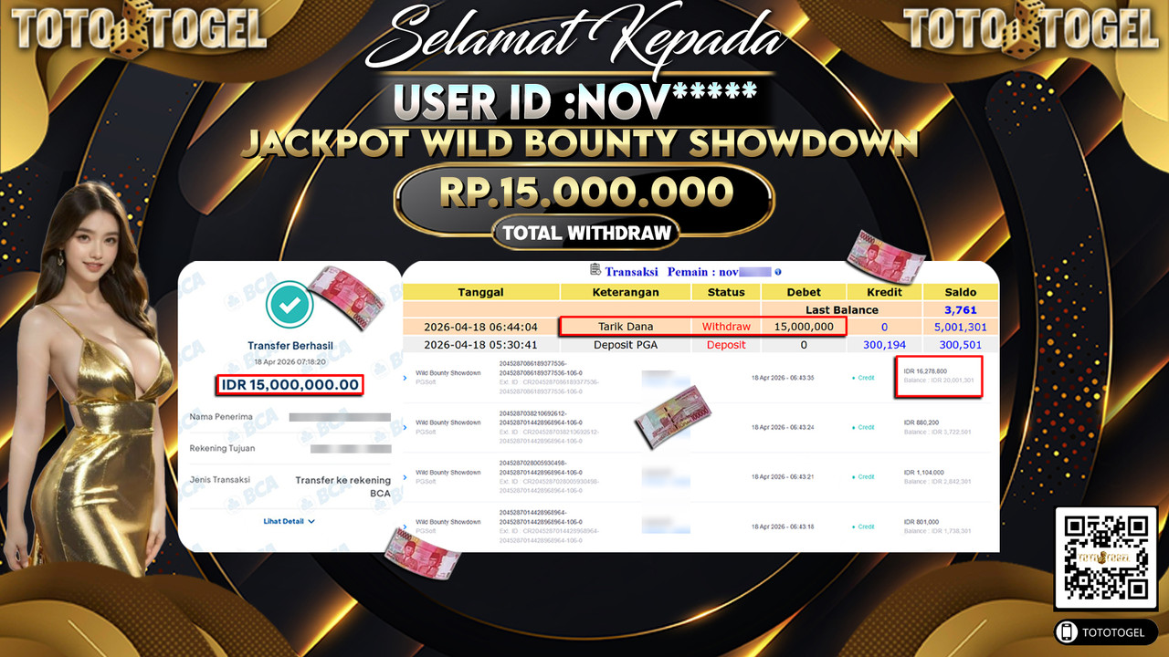 Bukti Pembayaran Jackpot Permainan Slot Wild Bounty Showdown ID:NOV*****LUNAS