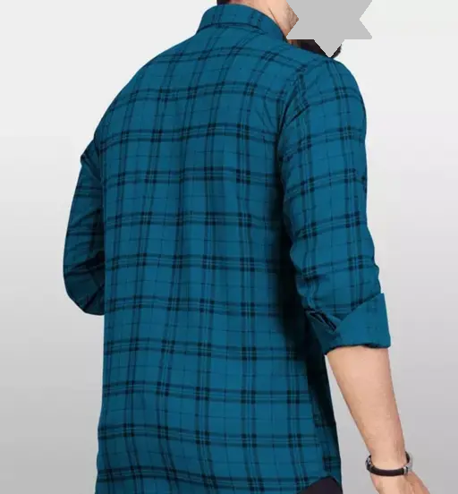 Fatty Mouse Men's Checked Spread Collar Blue Shirts
(R305)