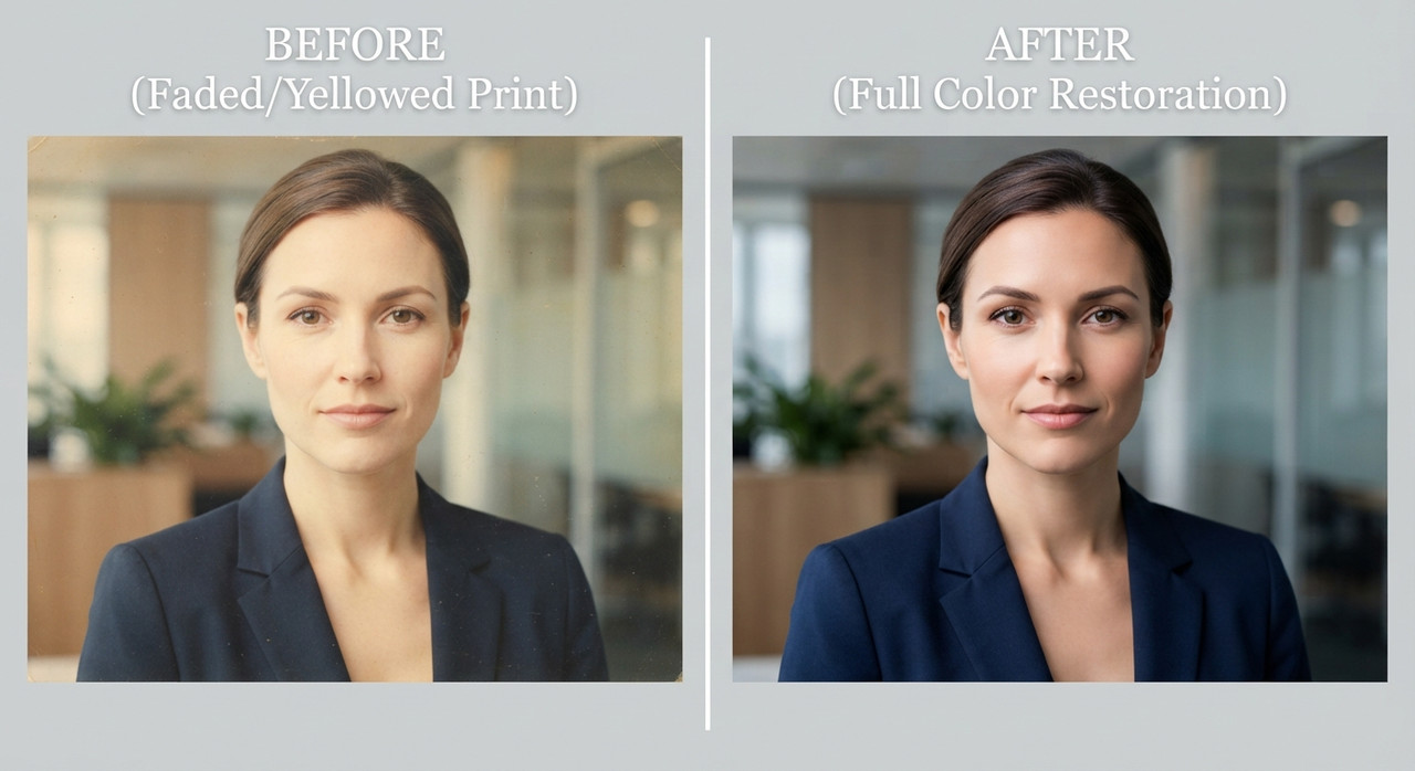 AI-generated example result for the upscaling prompt: Sun-Faded Print to Rich Color Restoration Old Image to New Image by Prompt Craft