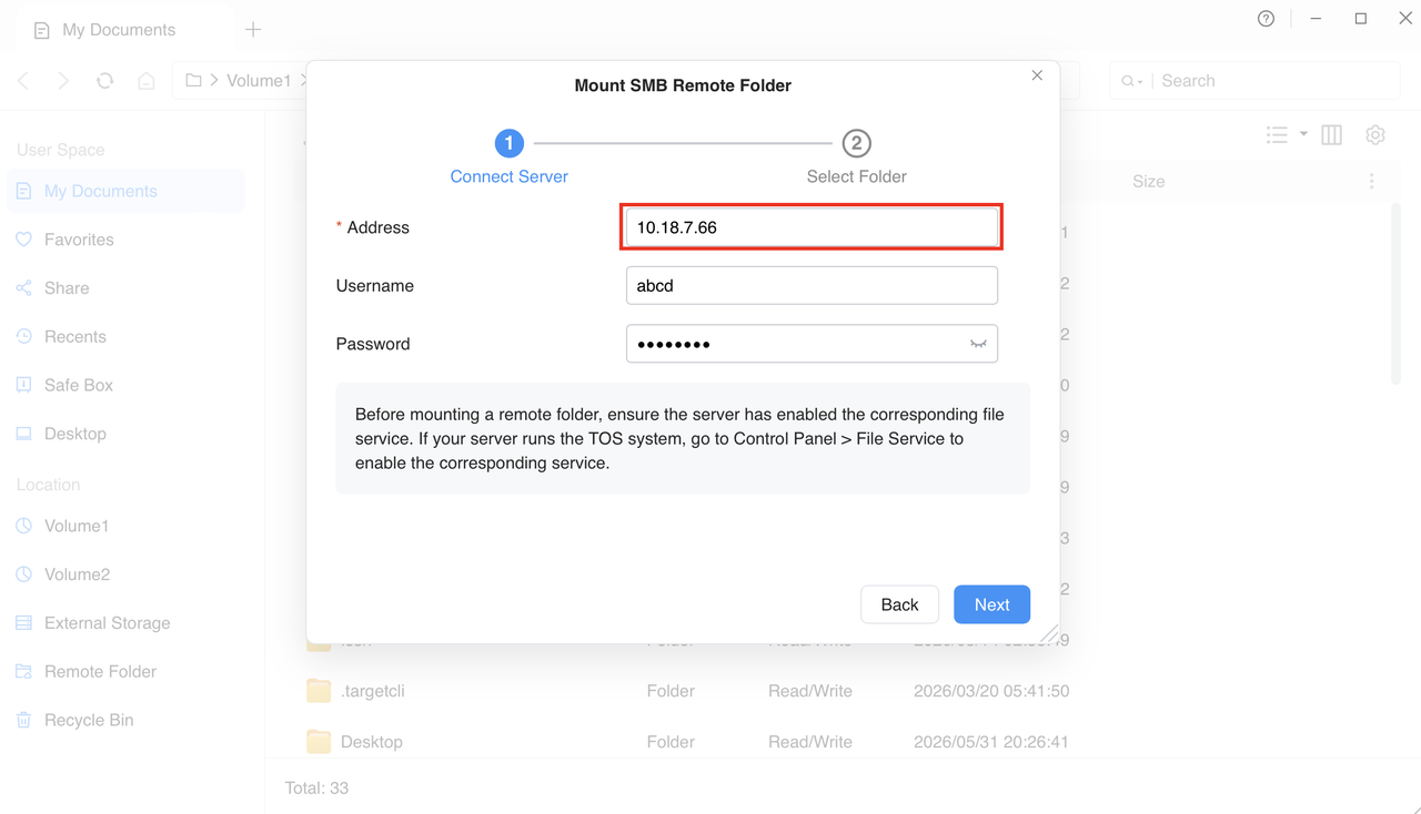 SMB remote folder