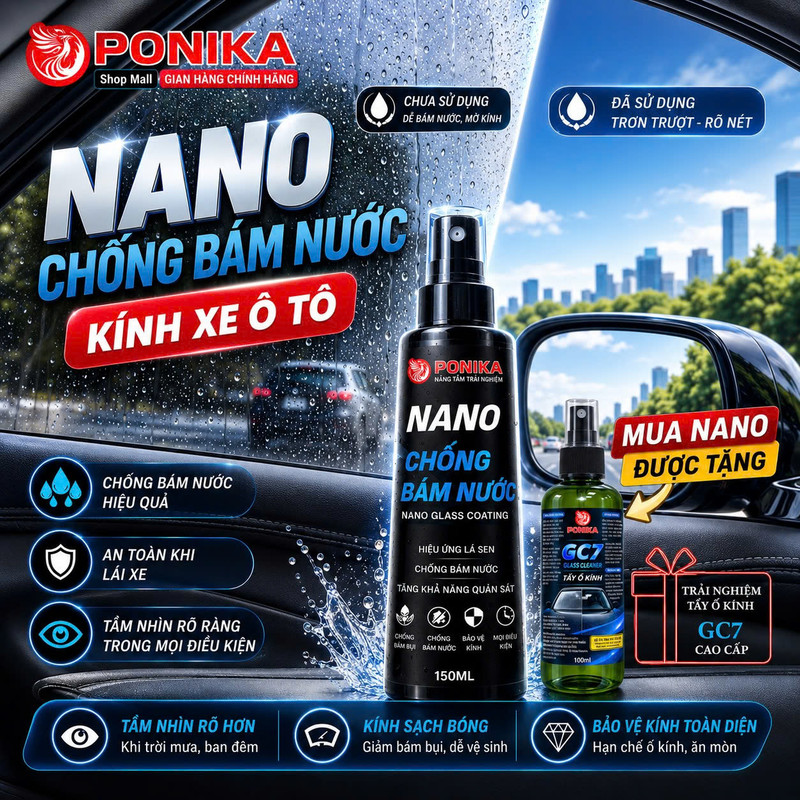 Bộ Quà Tặng Nano và Tẩy Ố Kính PONIKA