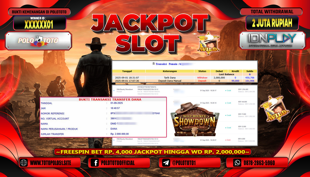 POLOTOTO JACKPOT SLOT WILD BOUNTY SHOWDOWN Rp.2.000.000,- LUNAS