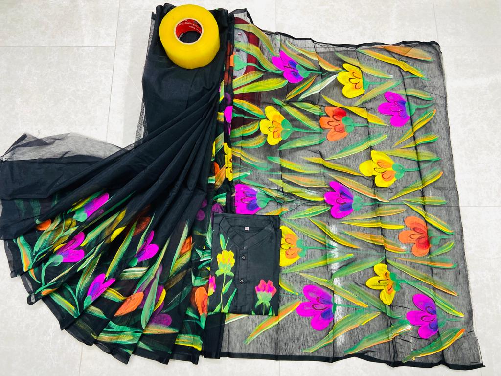 Hand Print Sharee Panjabi Couple Set