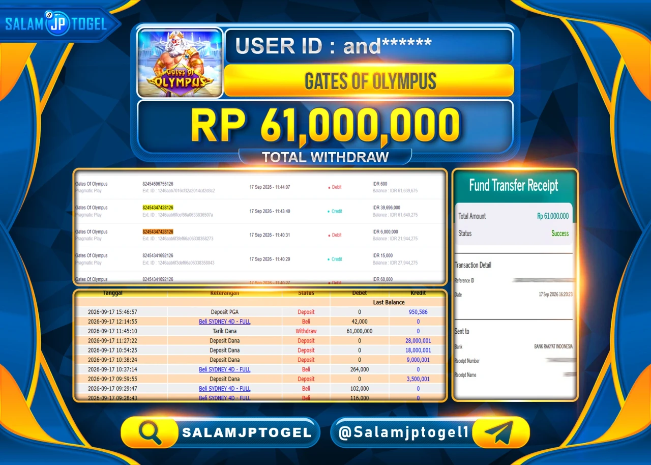 SALAMJPTOGEL JACKPOT MENANG SLOT GATES OF OLYMPUS Rp.61,000,000 - LUNAS
