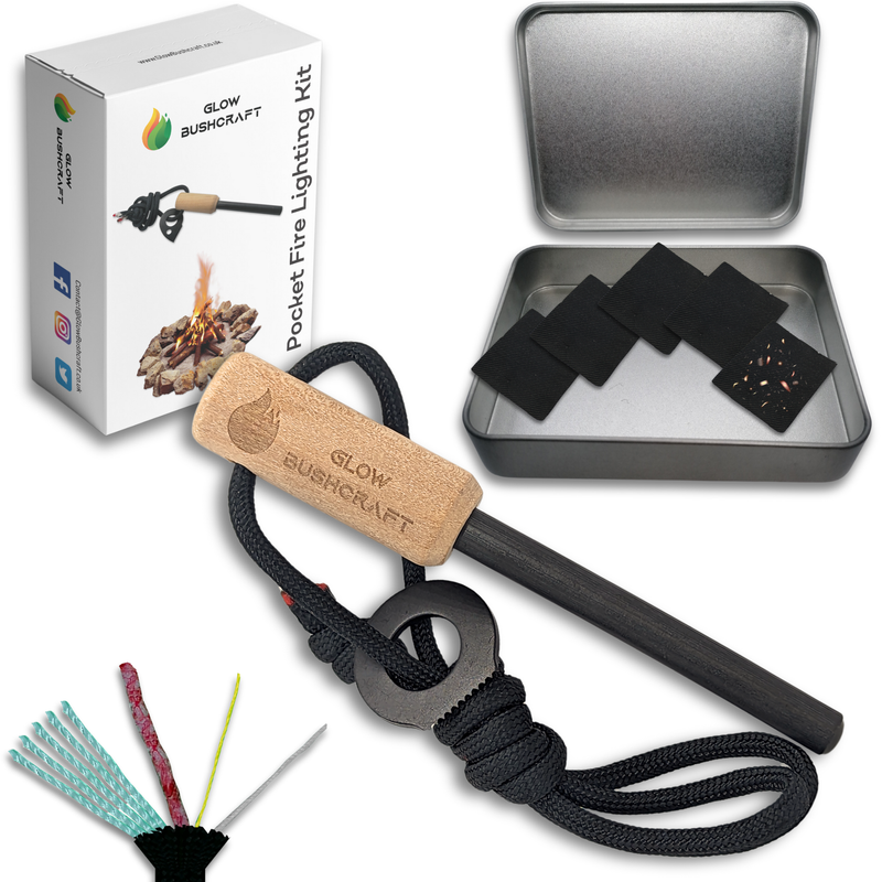 flint and steel firelighting kit, ferro rod, fire lighting kit, camping, edc, scouts, forrest school