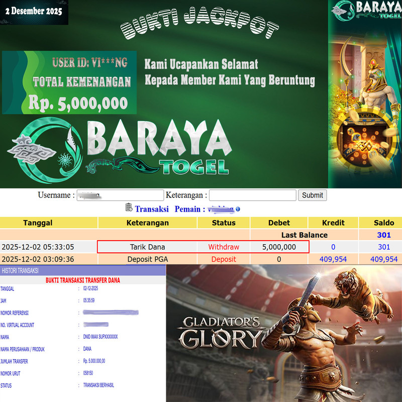 Rp. 5.000.000.- WD LUNAS DI BARAYATOGEL