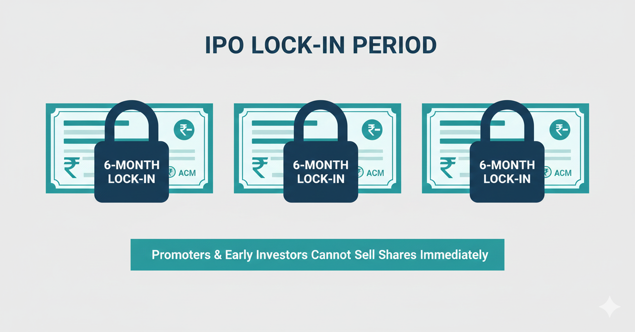 A lock symbol on share certificates showing “6-Month Lock-In”.