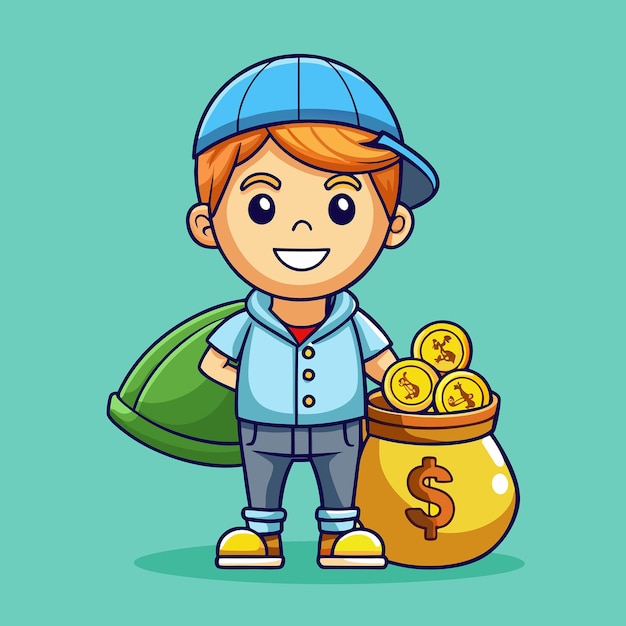 Money character with gold coins