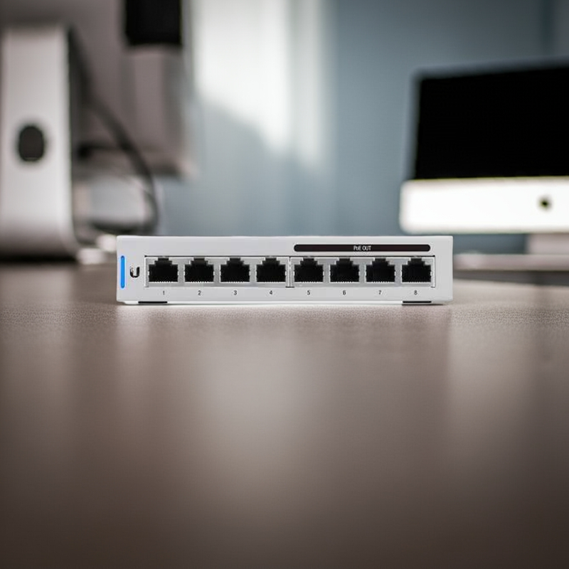 Diagrama mostrando a integração do switch com o UniFi Controller e outros dispositivos