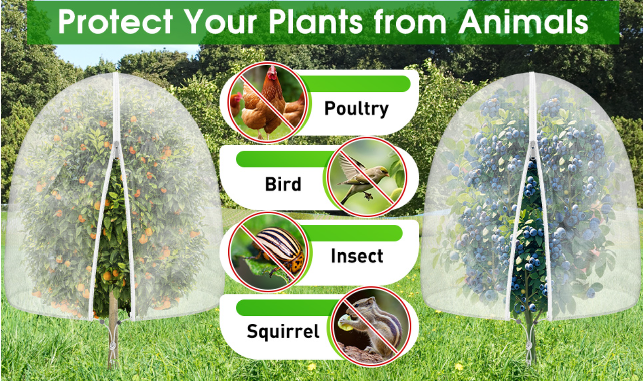 Unves Bird Netting 2 Pack 6x6 FT with Zipper and Drawstring