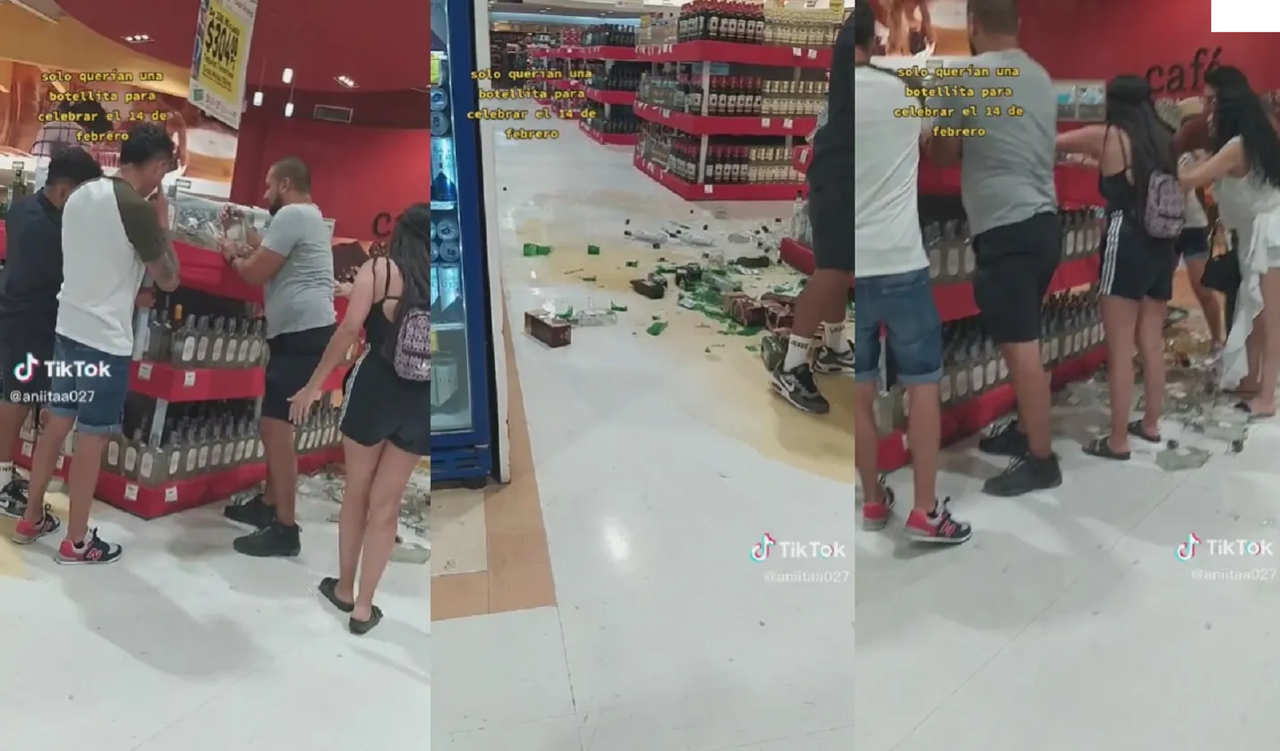 Familia se endeuda en Playa del Carmen al tirar un estante de botellas