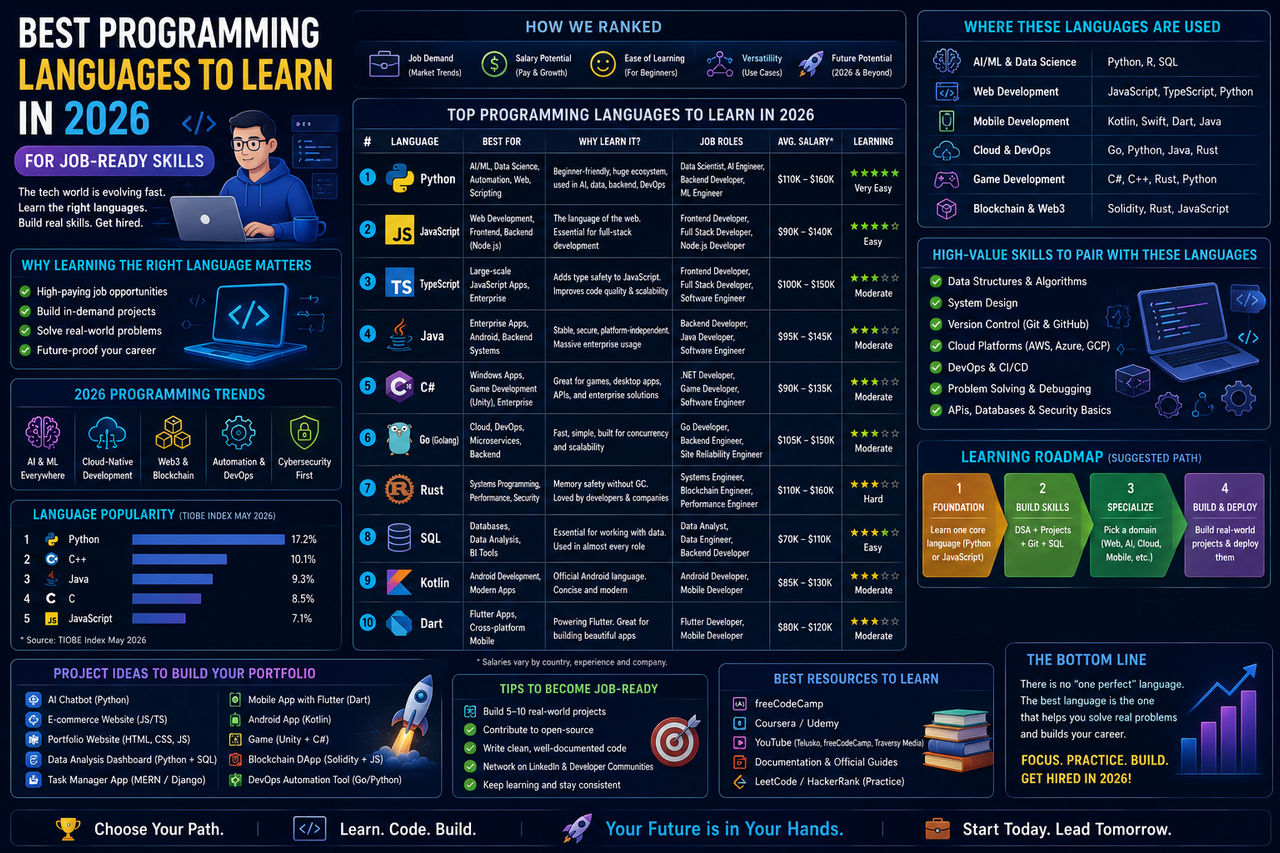 Best Programming Languages to Learn in 2026 for Job-Ready Skills