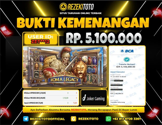 BUKTI KEMENANGAN 11 JULI 2025 ROMA LEGACY 5 JUTA 