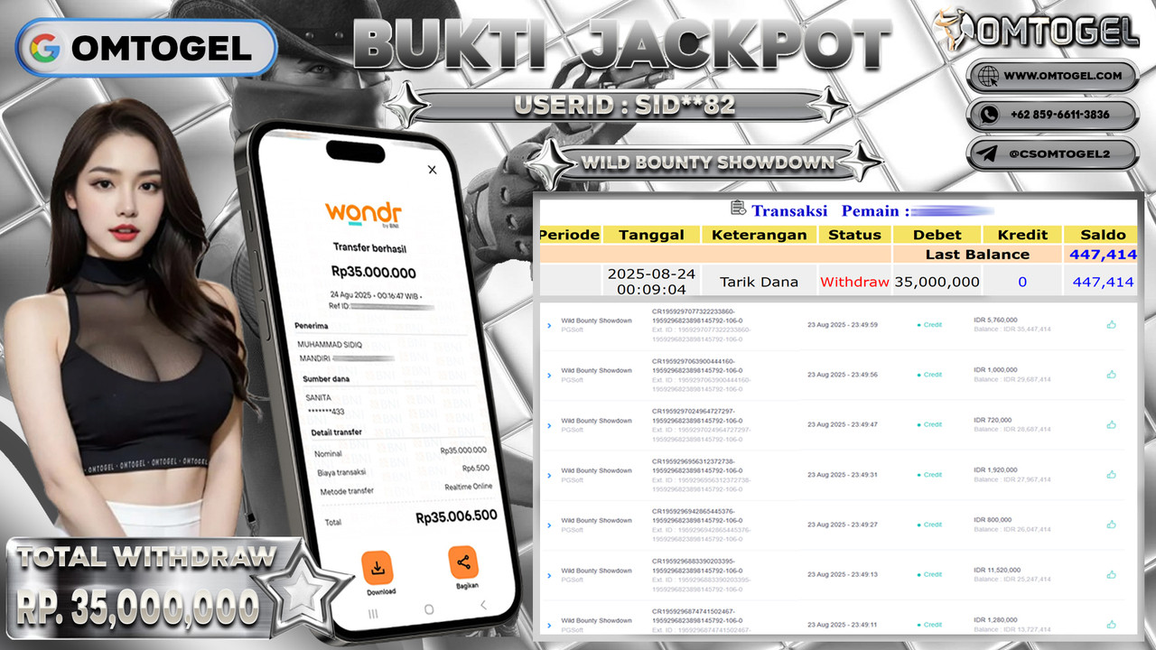 OMTOGEL JACKPOT PGSOFT WILD BOUNTY SHOWDOWN 35 JUTA DI BAYAR LUNAS ,-