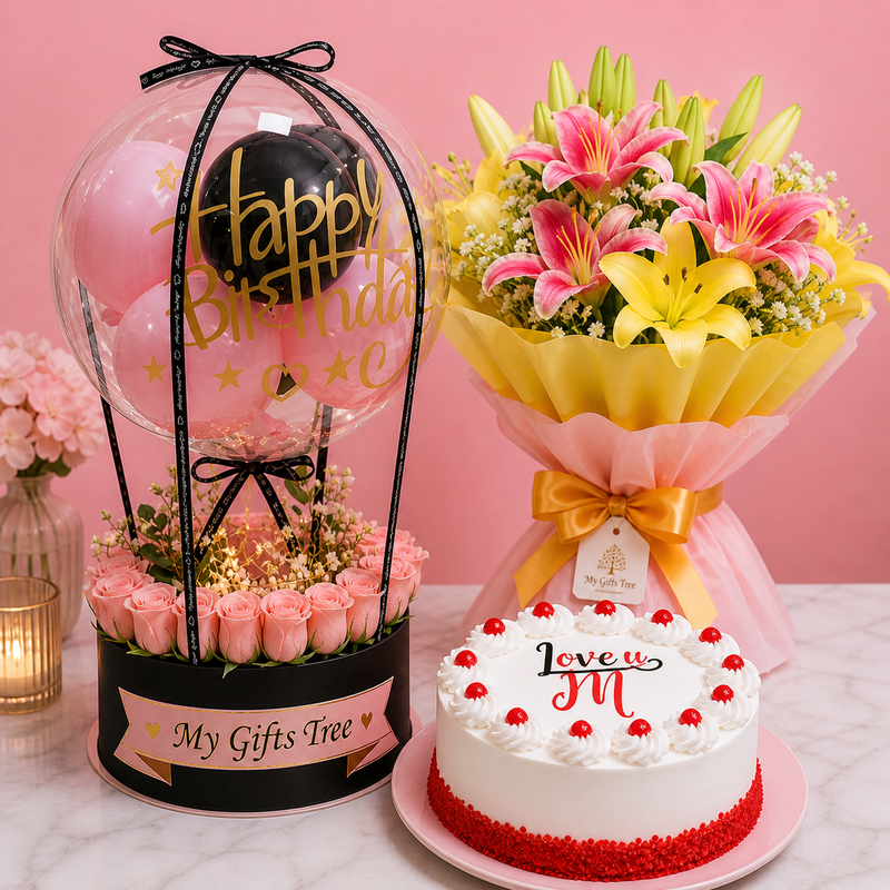 Celebration Birthday Gift Arrengment In Pink  Image