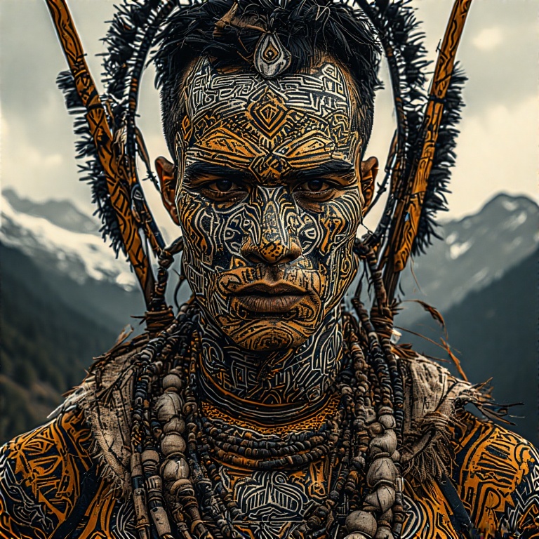 A-tribal-warrior-in-woodcut-st-1
