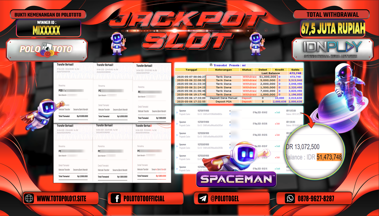 POLOTOTO JACKPOT SLOT SPACEMAN Rp.67.500.000,-