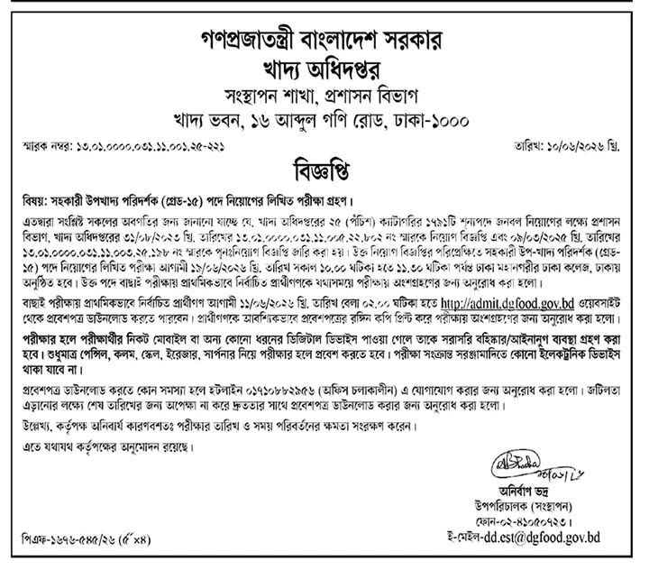 DGFOOD Admit Card Download 2026 admit.dgfood.gov.bd DGFood Exam Date 2 DGFood-ASI-Written