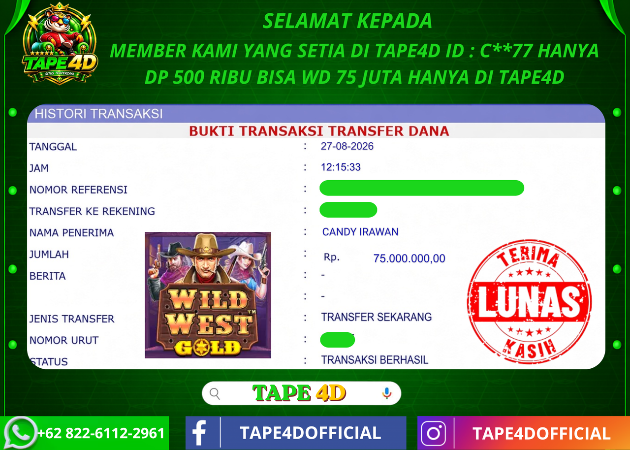 TAPE4D WILD WEST GOLD PRAGMATIC PLAY 75.000.000-LUNAS