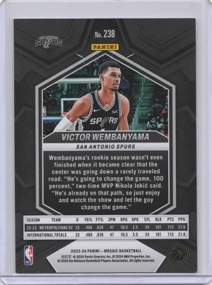2023-24 Panini Mosaic Basketball Victor Wembanyama RC #238 2023-24 Panini Mosaic Basketball Victor Wembanyama RC #238