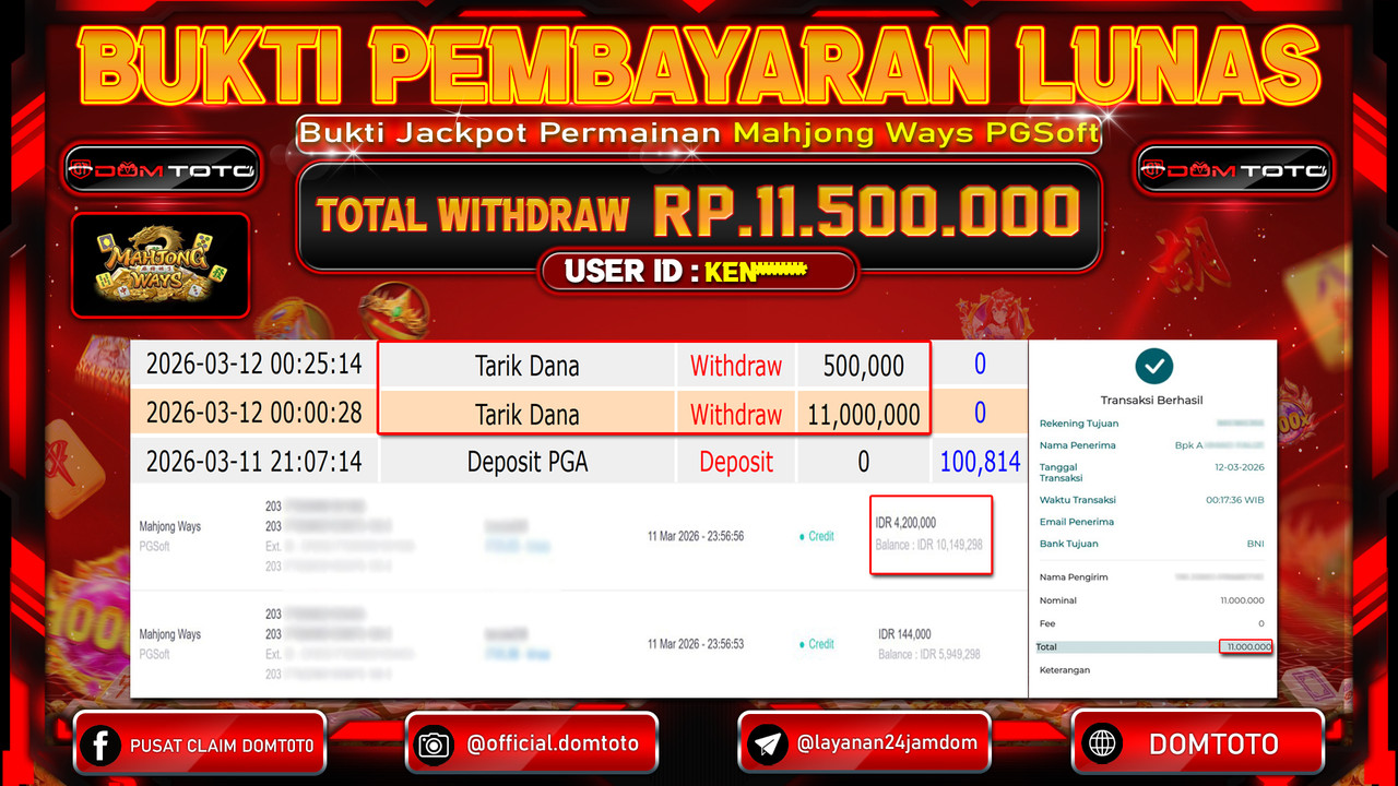 JACKPOT SLOT Mahjong Ways PGSoft 12 MARET 2026