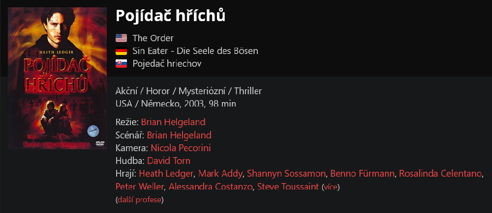 Pojídač hříchů / The Order (2003)