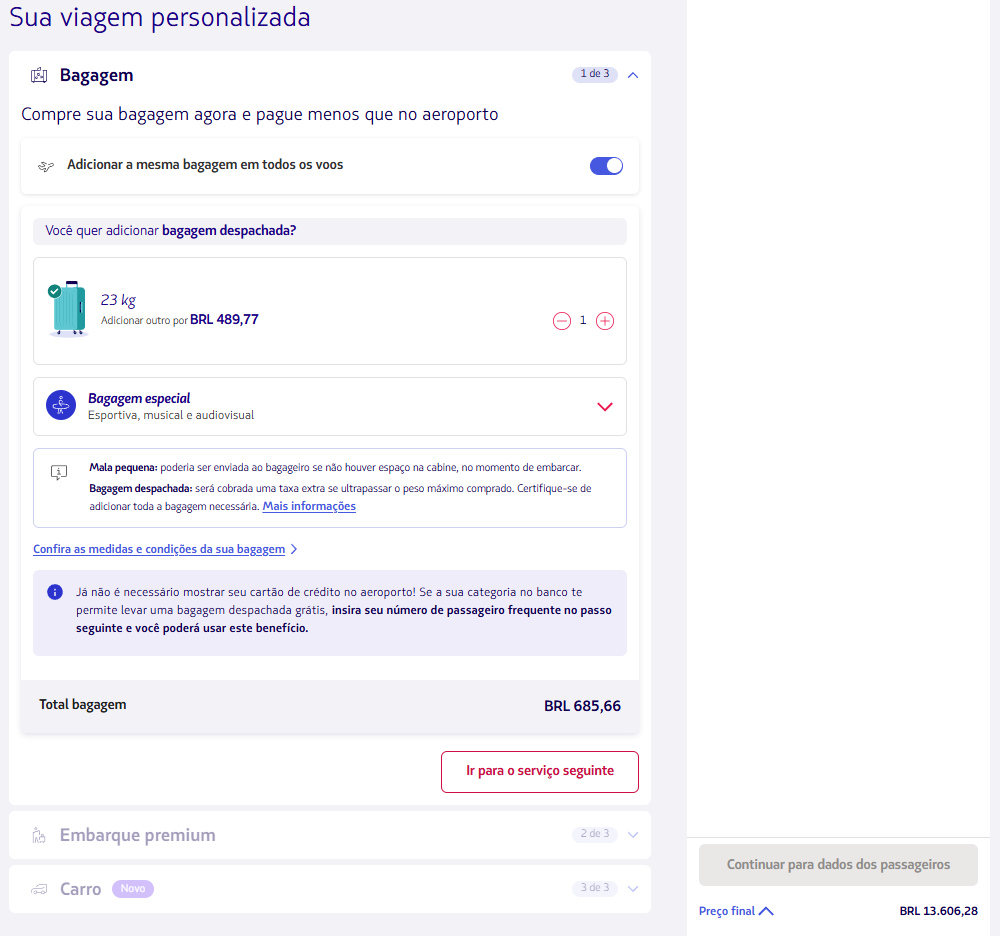 Tela de Bagagem