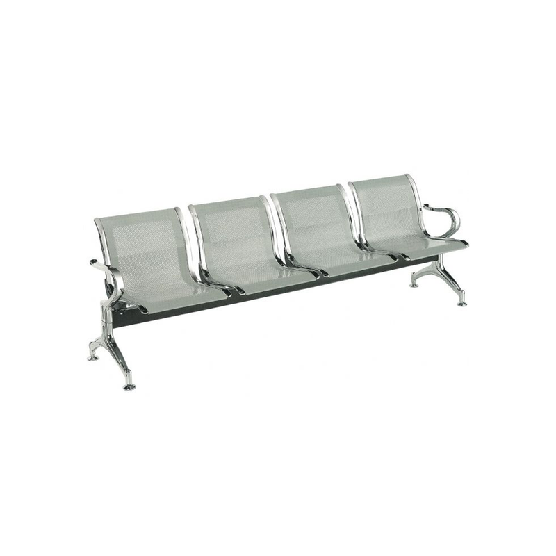 Bancada de espera Starken de 4 asientos en color plateado.