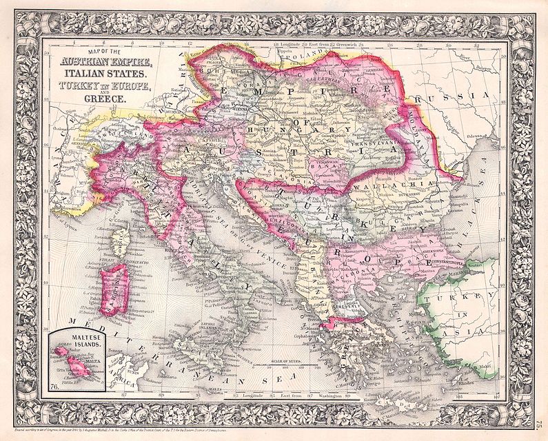 1 Vereinsthaler de 1861 V. Imperio Austrohúngaro. 1864-Mitchell-Map-of-Italy-Greece-and-the-Austrian-Empire-Geographicus-Austria-Italy-mitchell-18