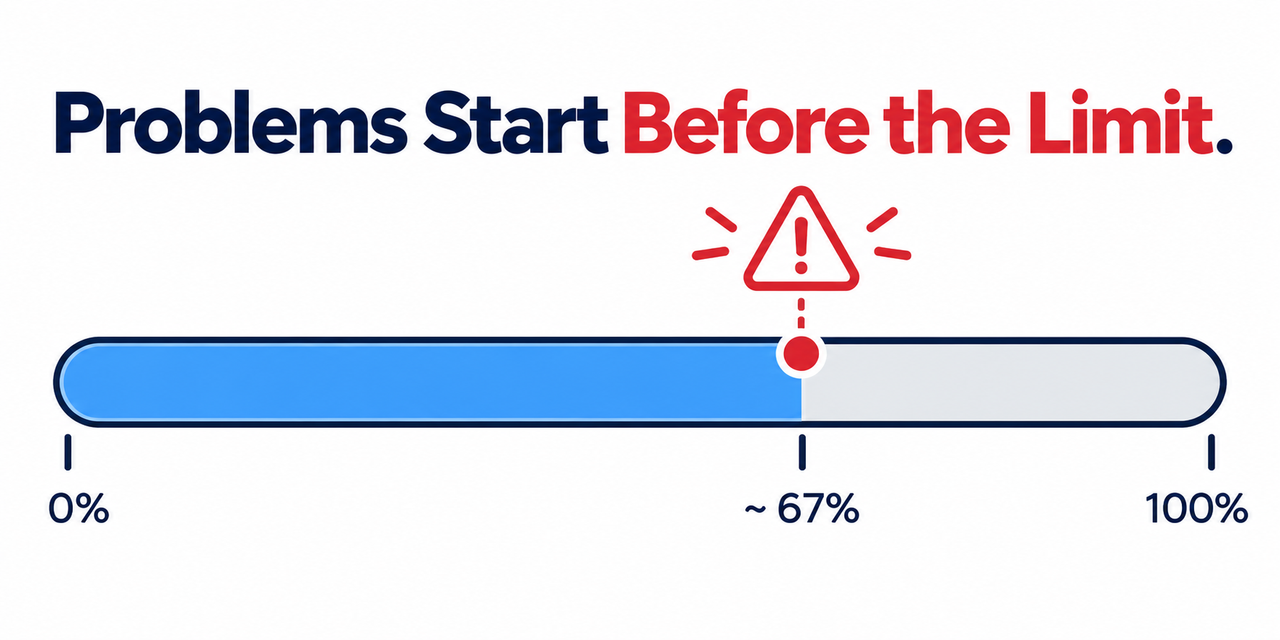 Progress bar showing AI performance problems starting before the context limit
