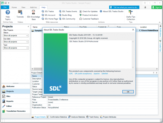 SDL Trados Studio 2019 SR1 Professional 15.1.0.44109