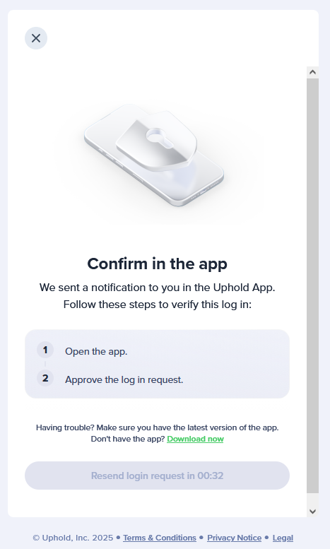 Bestätigung in Uphold-App