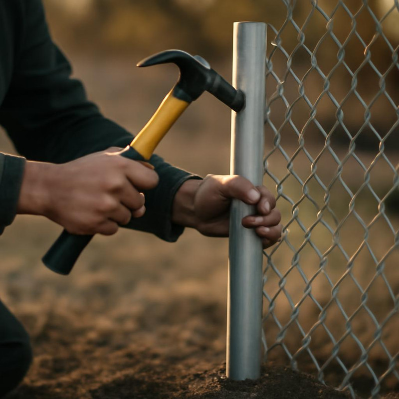 Монтаж металлических столбов для забора из сетки-рабицы
