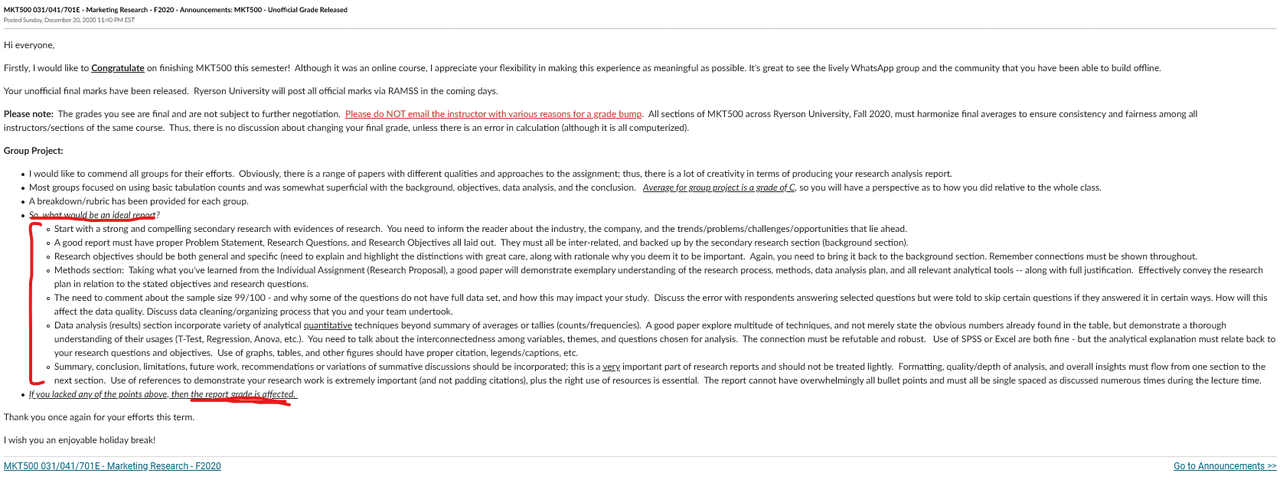 mkt500 group project requirements AFTER submission