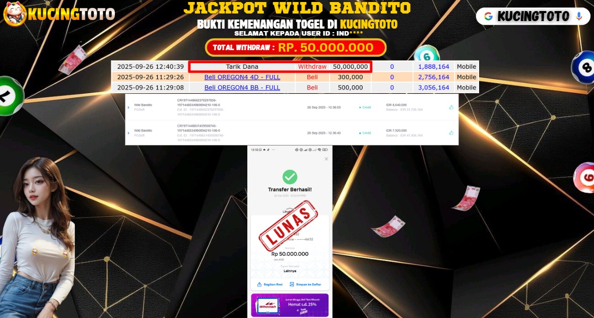 KUCINGTOTO JACKPOT SLOT WILD BANDITO RP.50.000.000.,- LUNAS
